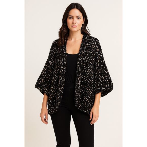 B1G2 FREE 🍁 H&M Chunky Cardigan Sweater XS Small Black Marled Knit Cocoon Cozy - Picture 1 of 8